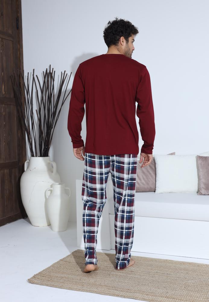 Pijama Barbati ,Maneca si Pantaloni Lungi,Culoare Rosu cu Alb,Engros